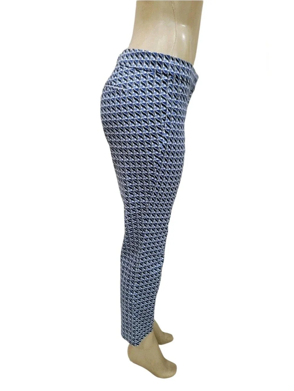 J.Crew Cafe Capri Pants Size 2 Blue White Geometric Pattern Stretch Ankle Crop